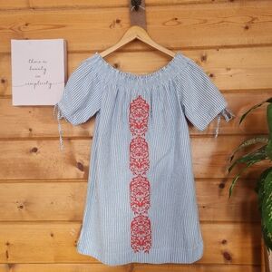 Macbeth Collection Margaret Josephs‎ Seersucker Embroidered Striped Dress Size S